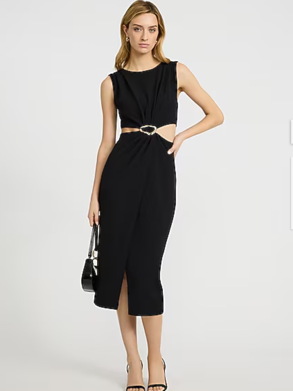 Zara Black Sleeveless Midi Dress with Decorative Ring Cutout